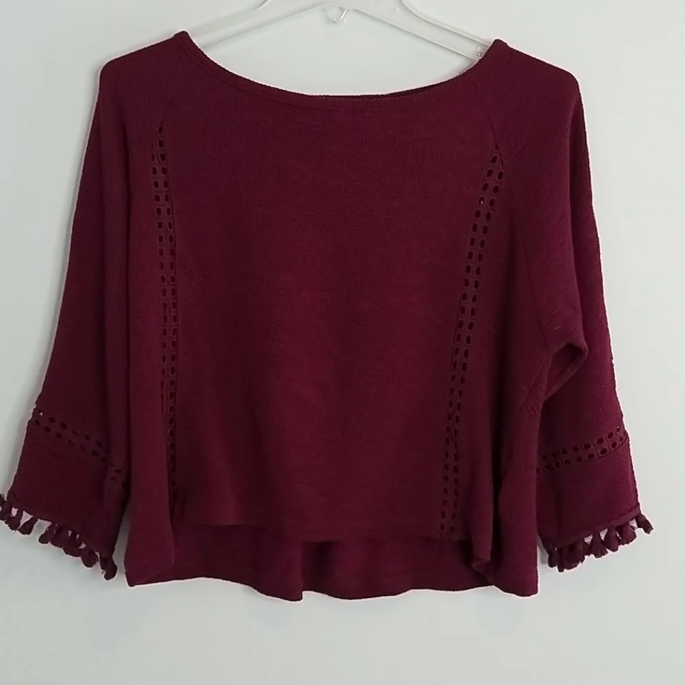 Anthropologie Olanda burgundy tassels top xs